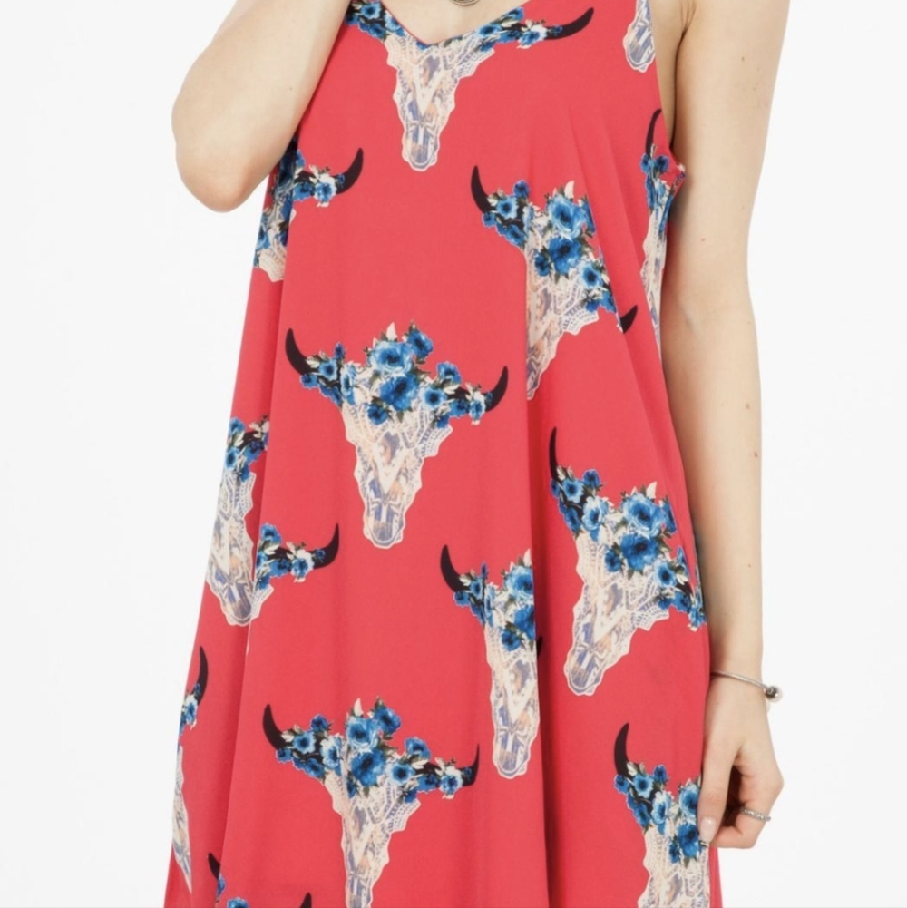 Peach Love Desert Skull Dress Teal Blue in Size M - Picture 5 of 8